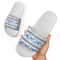 Samoa White Sunday Slide Sandals Samoan Tapa Blue Hibiscus LT05 - Polynesian Pride