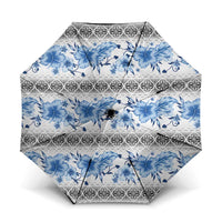 Samoa White Sunday Umbrella Samoan Tapa Blue Hibiscus LT05 One Size Folded 11.42 inch Opened Diameter 37.4 inch Blue - Polynesian Pride