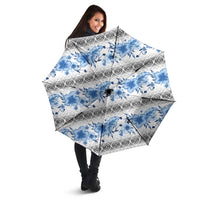 Samoa White Sunday Umbrella Samoan Tapa Blue Hibiscus LT05 - Polynesian Pride