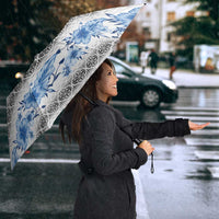 Samoa White Sunday Umbrella Samoan Tapa Blue Hibiscus LT05 - Polynesian Pride