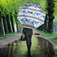 Samoa White Sunday Umbrella Samoan Tapa Blue Hibiscus LT05 - Polynesian Pride