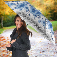 Samoa White Sunday Umbrella Samoan Tapa Blue Hibiscus LT05 - Polynesian Pride