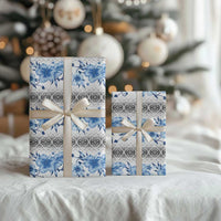 Samoa White Sunday Wrapping Paper Samoan Tapa Blue Hibiscus - Polynesian Pride