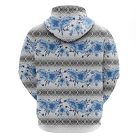 Samoa White Sunday Zip Hoodie Samoan Tapa Blue Hibiscus - Polynesian Pride