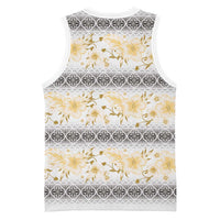 Samoa White Sunday Basketball Jersey Samoan Tapa Yellow Hibiscus LT05 - Polynesian Pride