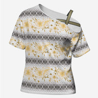 Samoa White Sunday Cross Shoulder Shirt Samoan Tapa Yellow Hibiscus LT05 Female Yellow - Polynesian Pride