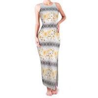 Samoa White Sunday Family Matching Tank Maxi Dress and Hawaiian Shirt Samoan Tapa Yellow Hibiscus - Polynesian Pride