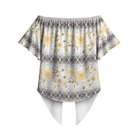 Samoa White Sunday Off Shoulder Wrap Waist Top Samoan Tapa Yellow Hibiscus LT05 - Polynesian Pride