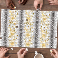 Samoa White Sunday Puzzle Samoan Tapa Yellow Hibiscus LT05 - Polynesian Pride