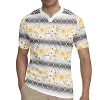 Samoa White Sunday Rugby Jersey Samoan Tapa Yellow Hibiscus - Polynesian Pride