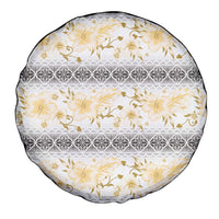 Samoa White Sunday Spare Tire Cover Samoan Tapa Yellow Hibiscus - Polynesian Pride