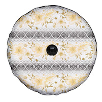 Samoa White Sunday Spare Tire Cover Samoan Tapa Yellow Hibiscus - Polynesian Pride