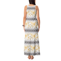 Samoa White Sunday Tank Maxi Dress Samoan Tapa Yellow Hibiscus - Polynesian Pride