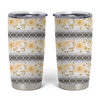 Samoa White Sunday Tumbler Cup Samoan Tapa Yellow Hibiscus - Polynesian Pride