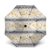 Samoa White Sunday Umbrella Samoan Tapa Yellow Hibiscus LT05 One Size Folded 11.42 inch Opened Diameter 37.4 inch Yellow - Polynesian Pride