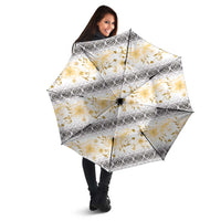 Samoa White Sunday Umbrella Samoan Tapa Yellow Hibiscus LT05 - Polynesian Pride