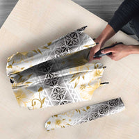Samoa White Sunday Umbrella Samoan Tapa Yellow Hibiscus LT05 - Polynesian Pride