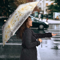 Samoa White Sunday Umbrella Samoan Tapa Yellow Hibiscus LT05 - Polynesian Pride