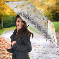Samoa White Sunday Umbrella Samoan Tapa Yellow Hibiscus LT05 - Polynesian Pride