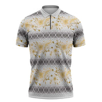 Samoa White Sunday Zipper Polo Shirt Samoan Tapa Yellow Hibiscus LT05 Yellow - Polynesian Pride