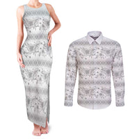 Samoa White Sunday Couples Matching Tank Maxi Dress and Long Sleeve Button Shirt Samoan Tapa White Hibiscus - Polynesian Pride