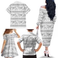Samoa White Sunday Family Matching Off The Shoulder Long Sleeve Dress and Hawaiian Shirt Samoan Tapa White Hibiscus - Polynesian Pride
