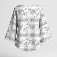 Samoa White Sunday Kimono Sleeve Blouse Samoan Tapa White Hibiscus - Polynesian Pride