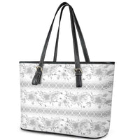 Samoa White Sunday Leather Tote Bag Samoan Tapa White Hibiscus - Polynesian Pride