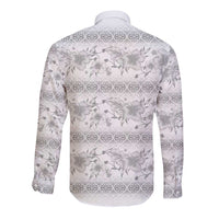 Samoa White Sunday Long Sleeve Button Shirt Samoan Tapa White Hibiscus - Polynesian Pride