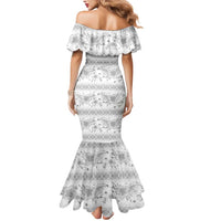 Samoa White Sunday Mermaid Dress Samoan Tapa White Hibiscus - Polynesian Pride