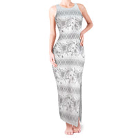 Samoa White Sunday Tank Maxi Dress Samoan Tapa White Hibiscus - Polynesian Pride