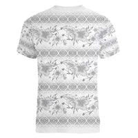 Samoa White Sunday Women V-Neck T-Shirt Samoan Tapa White Hibiscus - Polynesian Pride