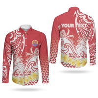 Personalised Tahiti Surfing Couples Matching Off Shoulder Maxi Dress and Long Sleeve Button Shirt Polynesian Style