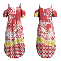 Personalised Tahiti Surfing Couples Matching Summer Maxi Dress and Long Sleeve Button Shirt Polynesian Style