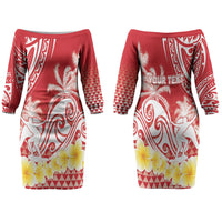 Personalised Tahiti Surfing Family Matching Off The Shoulder Long Sleeve Dress and Hawaiian Shirt Polynesian Style