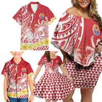 Personalised Tahiti Surfing Family Matching Off Shoulder Short Dress and Hawaiian Shirt Polynesian Style