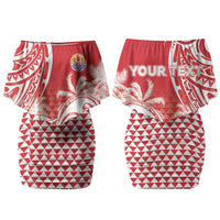 Personalised Tahiti Surfing Family Matching Off Shoulder Short Dress and Hawaiian Shirt Polynesian Style