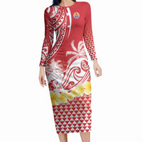 Personalised Tahiti Surfing Long Sleeve Bodycon Dress Polynesian Style