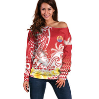 Personalised Tahiti Surfing Off Shoulder Sweater Polynesian Style