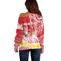 Personalised Tahiti Surfing Off Shoulder Sweater Polynesian Style