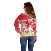 Personalised Tahiti Surfing Off Shoulder Sweater Polynesian Style