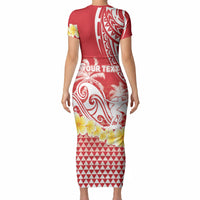 Personalised Tahiti Surfing Short Sleeve Bodycon Dress Polynesian Style