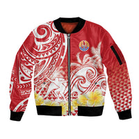 Personalised Tahiti Surfing Sleeve Zip Bomber Jacket Polynesian Style