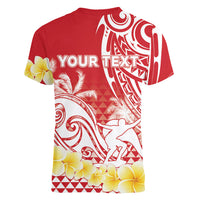 Personalised Tahiti Surfing Women V-Neck T-Shirt Polynesian Style