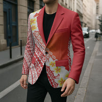 Tahiti Plumeria Tribal Pattern Blazer Wave Style Red LT05 - Polynesian Pride
