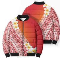 Tahiti Plumeria Tribal Pattern Bomber Puffer Jacket Wave Style Red LT05 - Polynesian Pride