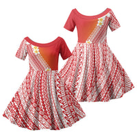 Tahiti Plumeria Tribal Pattern Family Matching Puletasi and Hawaiian Shirt Wave Style Red LT05 Daughter's Dress Red - Polynesian Pride