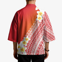 Tahiti Plumeria Tribal Pattern Kimono Wave Style Red LT05 - Polynesian Pride