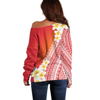 Tahiti Plumeria Tribal Pattern Off Shoulder Sweater Wave Style Red LT05 - Polynesian Pride