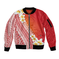 Tahiti Plumeria Tribal Pattern Sleeve Zip Bomber Jacket Wave Style Red LT05 Unisex Red - Polynesian Pride